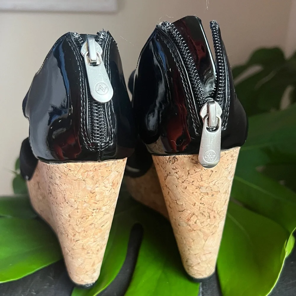 Adrienne Vittadini Black Chelle Cork Wedge Platform Heels Sandals Shoes Size 6.5 - Picture 7 of 9